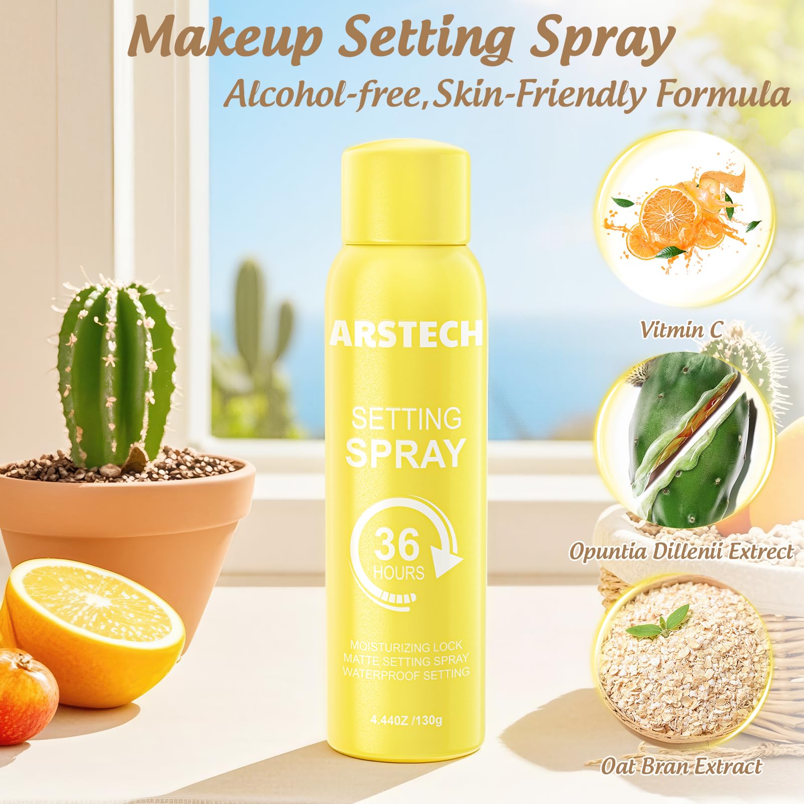 Arstech Setting Spray for Makeup – 36HR Wear, Vitamin C, Ultra-Fine Mist, Dewy Finish