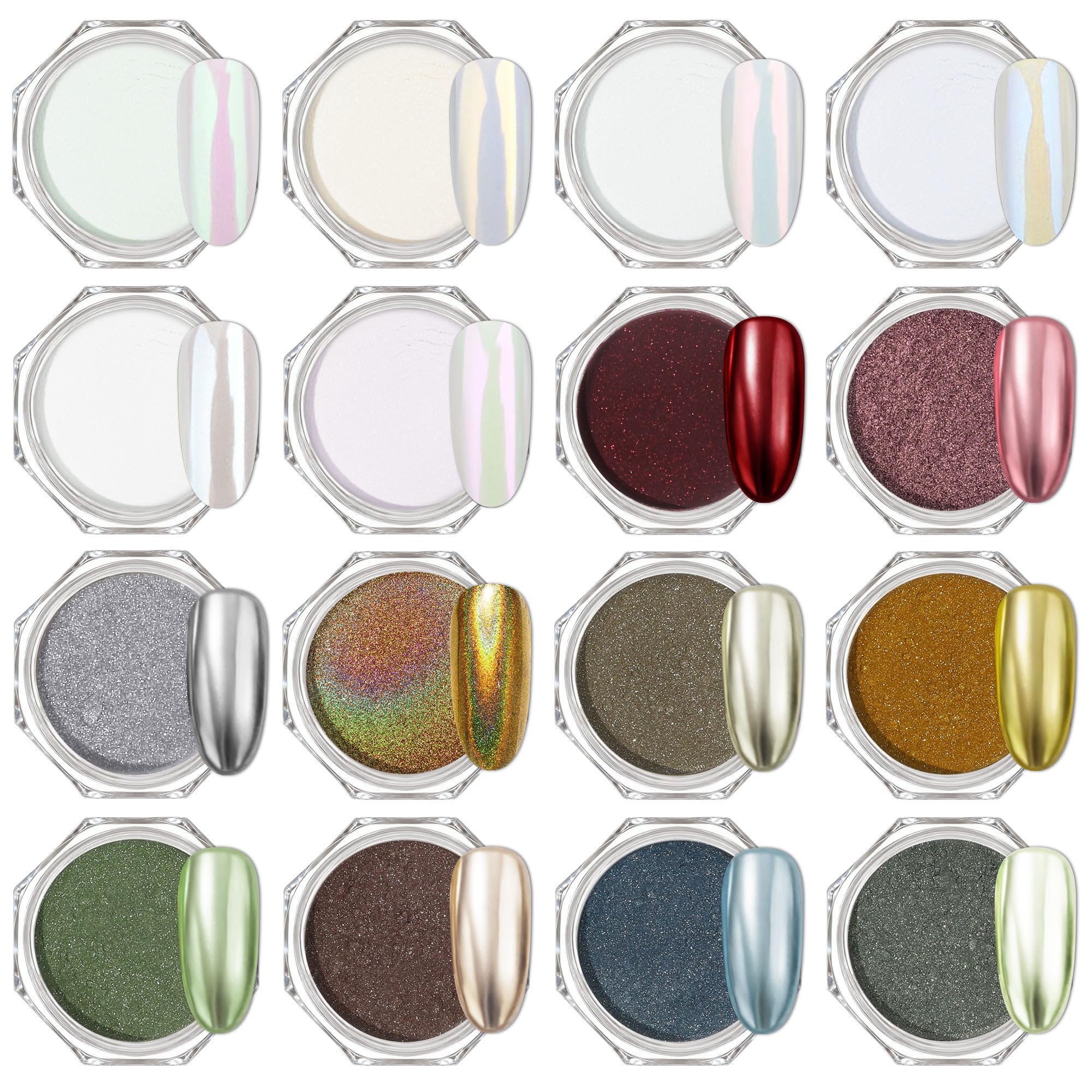 Artdone 16 Jars Chrome Nail Powder Kit – Mirror Chrome Pigments for Nails & Resin