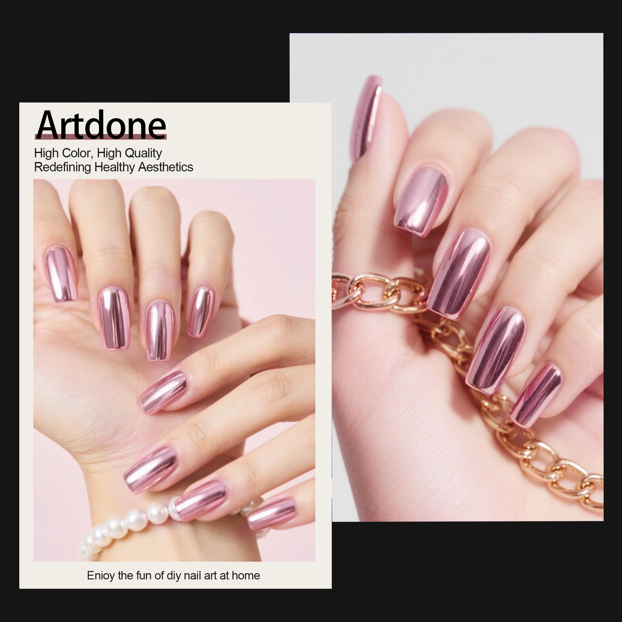Artdone 16 Jars Chrome Nail Powder Kit – Mirror Chrome Pigments for Nails & Resin