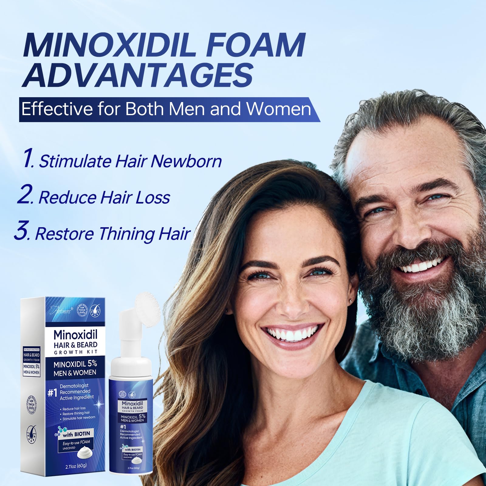 Artimore 5% Minoxidil Foam for Hair Growth – Men & Women, 12 oz