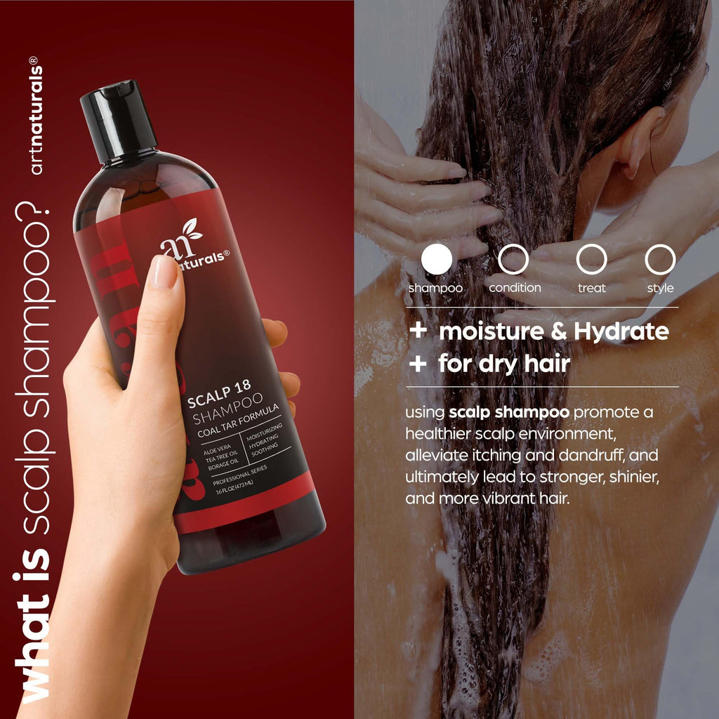 ArtNaturals Therapeutic Argan Shampoo with Coal Tar - 16 oz | Sulfate-Free, Anti-Itch & Scalp Support
