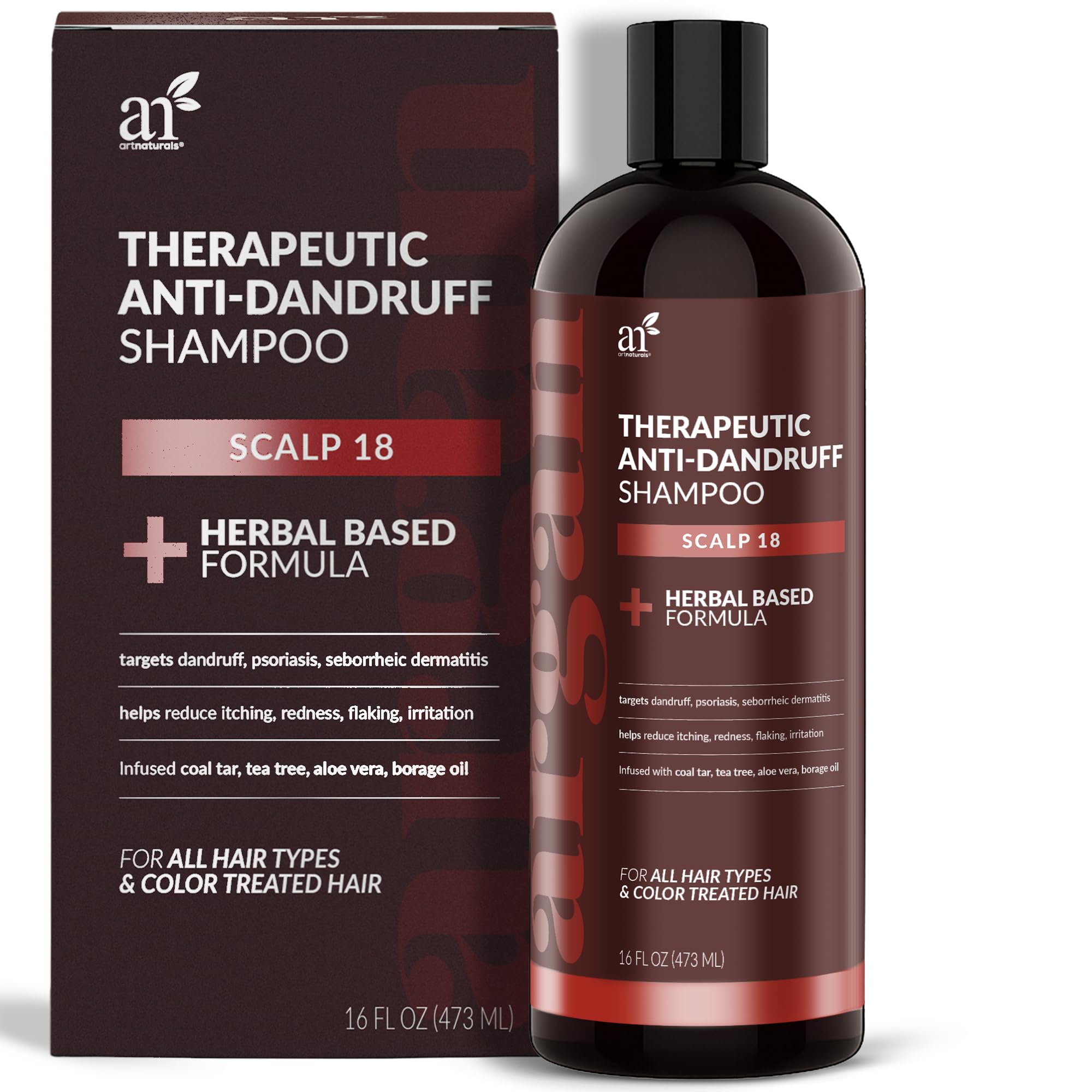 ArtNaturals Therapeutic Argan Shampoo with Coal Tar - 16 oz | Sulfate-Free, Anti-Itch & Scalp Support