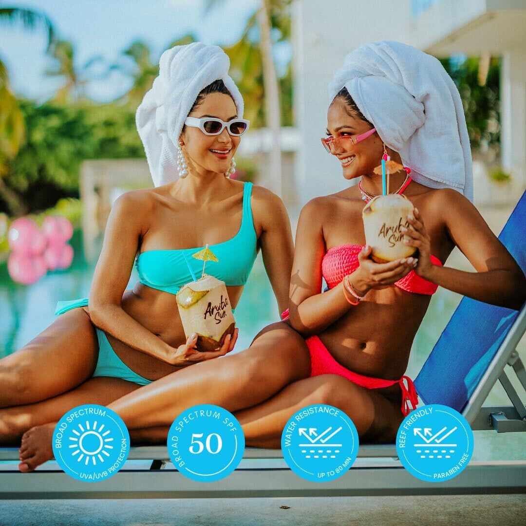 Aruba Sun SPF 50 Sunscreen Lotion 16oz 2-Pack | Reef-Safe, No Oxybenzone or Octinoxate | Broad-Spectrum UVA/UVB, Waterproof & Non-Greasy