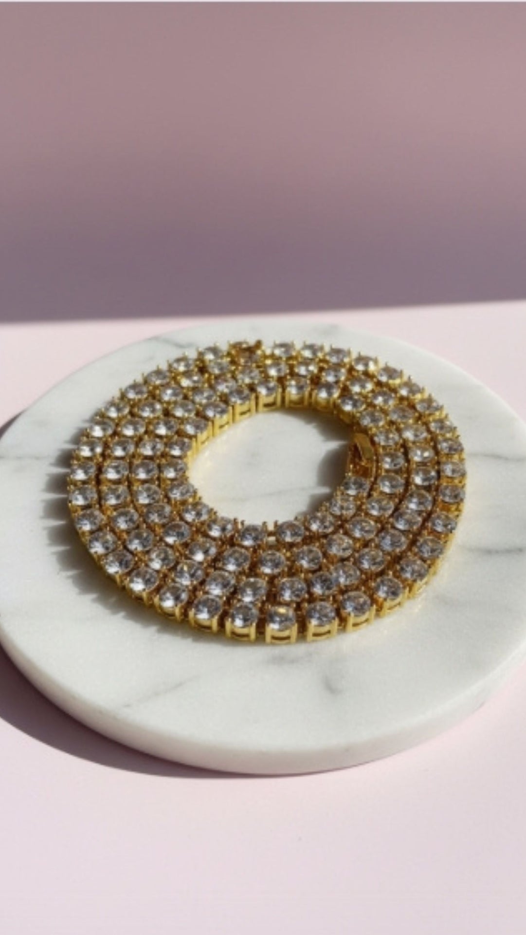 Waterproof Stainless Steel Gold Plated Crystal Tennis Necklace Chain