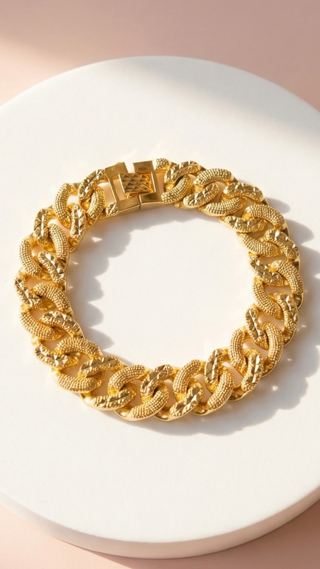 Waterproof 24k Gold Plated Curb Link Textured Gold Bracelet