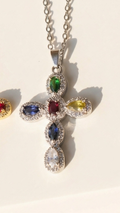 Waterproof Rainbow Crystal Cross Stainless Steel Necklace
