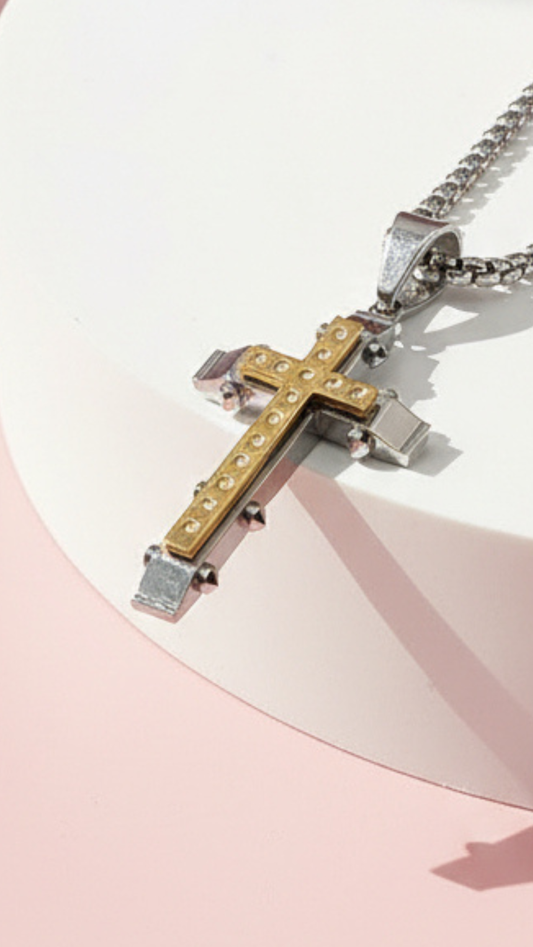 Waterproof Layered Two Tone Stainless Steel Cross Necklace