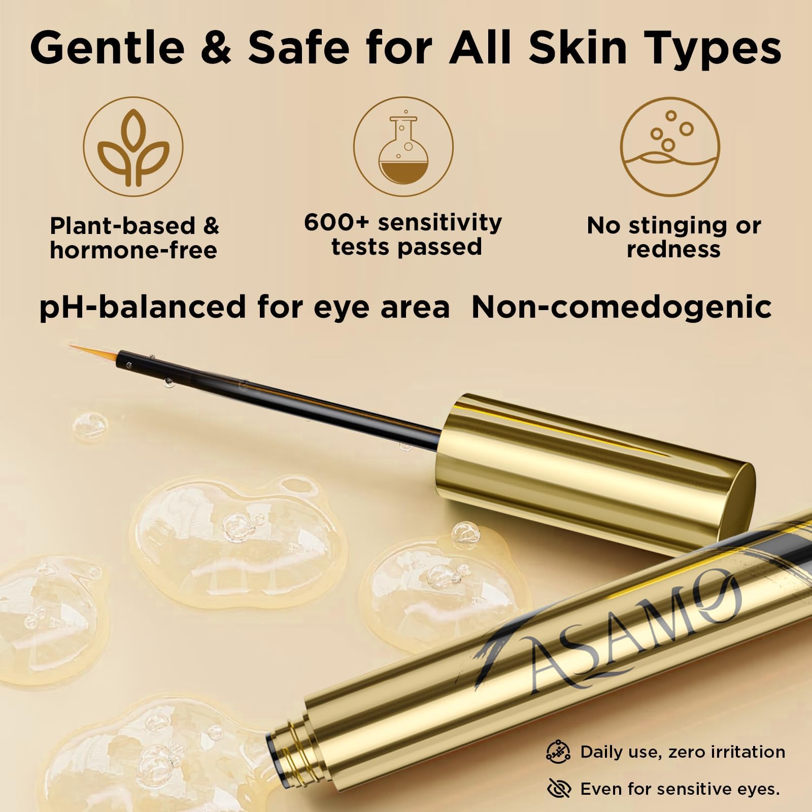 ASAMO Eyelash & Eyebrow Growth Serum – 15 Plant Extracts, Oil-Free, Hypoallergenic