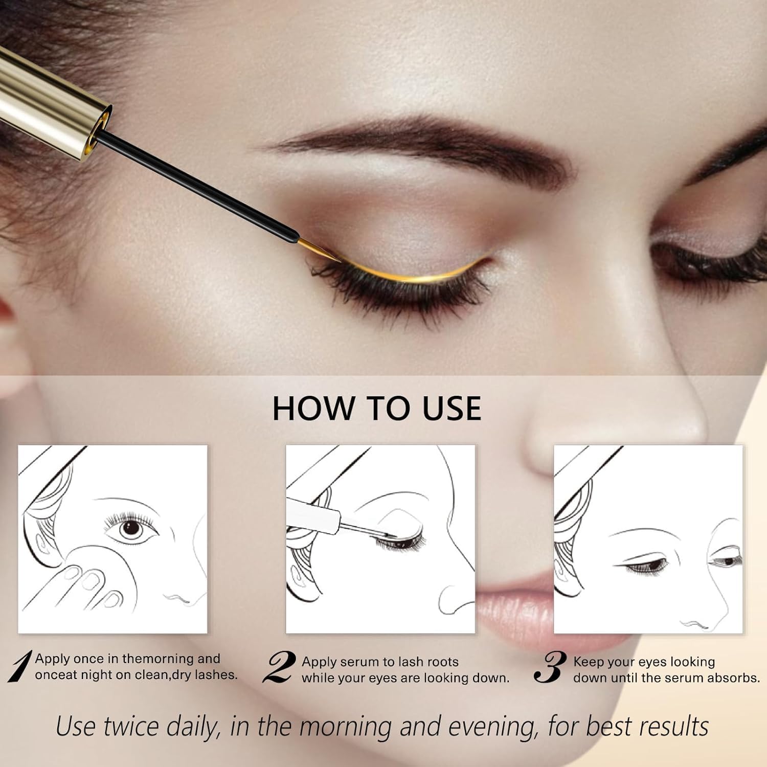 ASAMO Eyelash Growth Serum – 15 Plant Extracts for Longer, Denser Lashes | Oil-Free & Hypoallergenic (PURE GOLD)