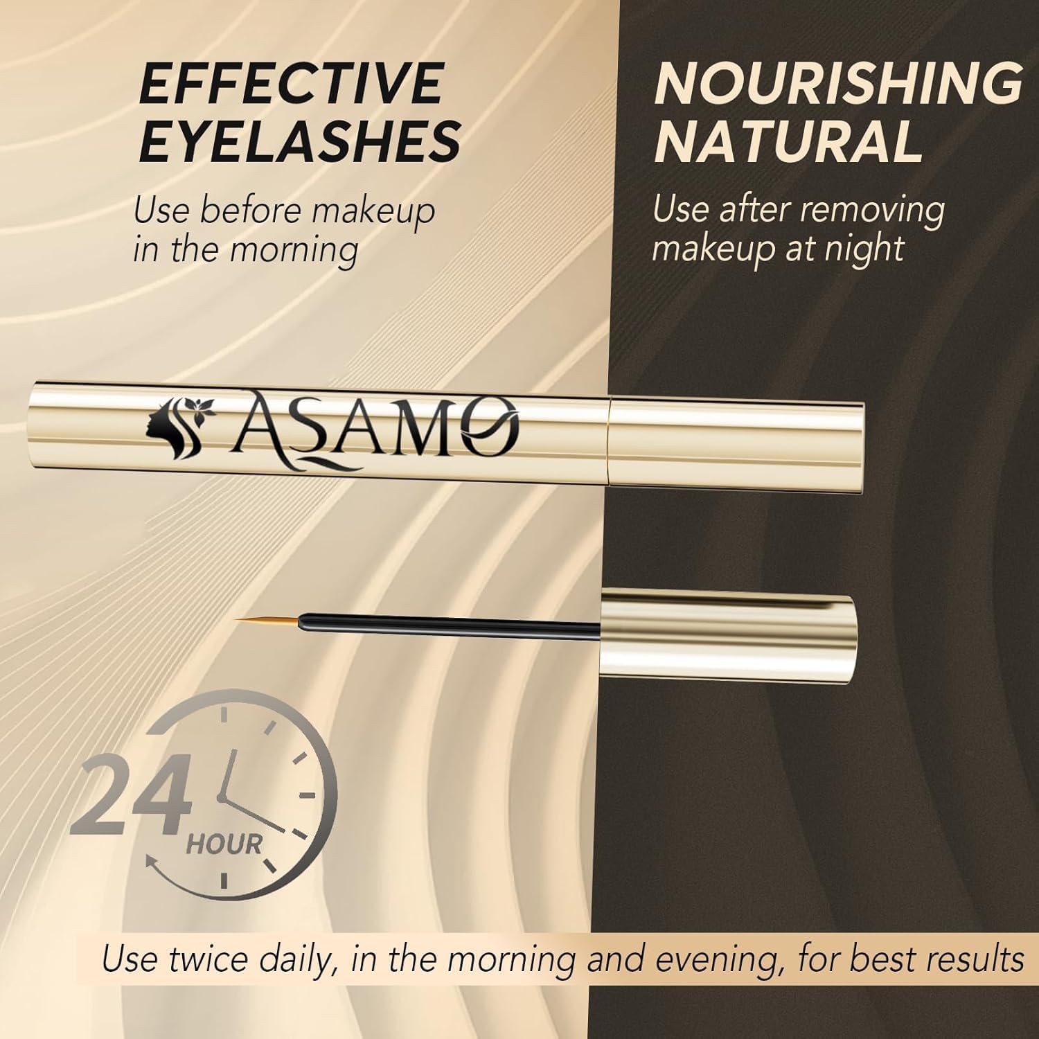 ASAMO Eyelash Growth Serum – 15 Plant Extracts for Longer, Denser Lashes | Oil-Free & Hypoallergenic (PURE GOLD)