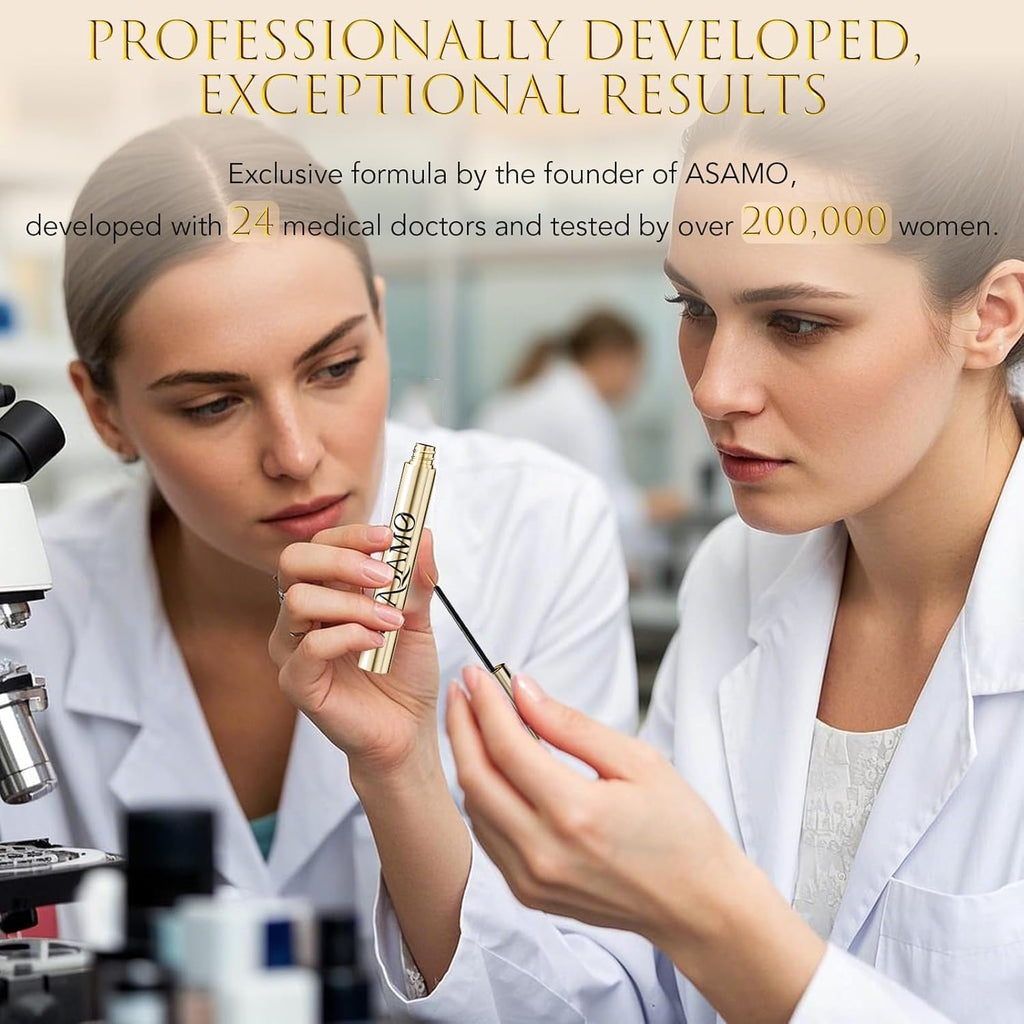 ASAMO Eyelash Growth Serum – 15 Plant Extracts for Longer, Denser Lashes | Oil-Free & Hypoallergenic (PURE GOLD)