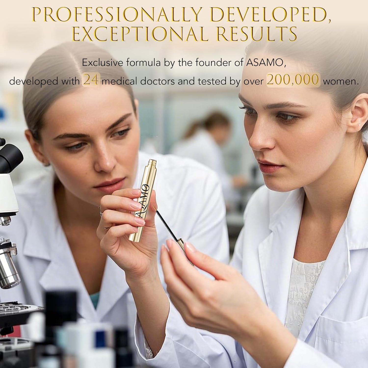 ASAMO Eyelash Growth Serum – 15 Plant Extracts for Longer, Denser Lashes | Oil-Free & Hypoallergenic (PURE GOLD)