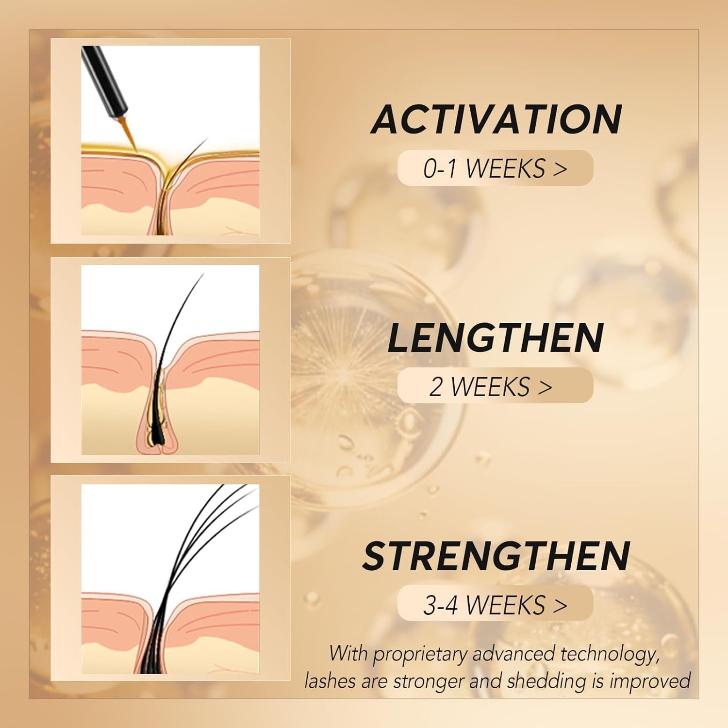 ASAMO Eyelash Growth Serum – 15 Plant Extracts for Longer, Denser Lashes | Oil-Free & Hypoallergenic (PURE GOLD)