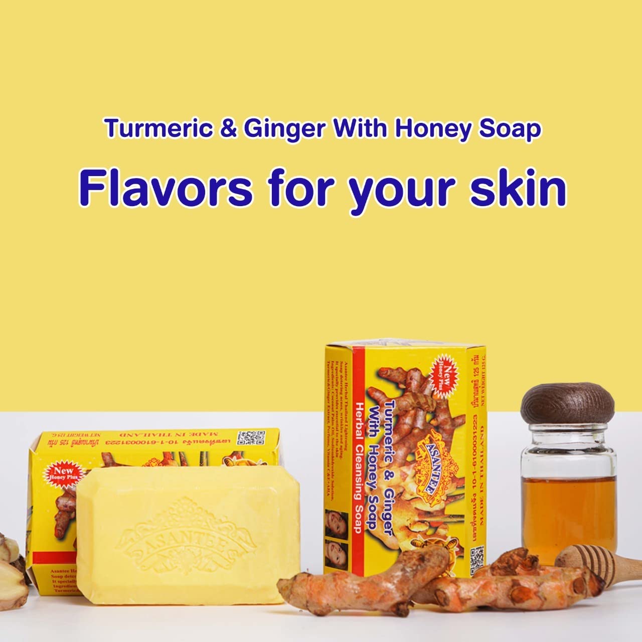 ASANTEE Turmeric & Ginger With Honey Soap (Pack of 3) – Soft Skin, Long-Lasting Lather
