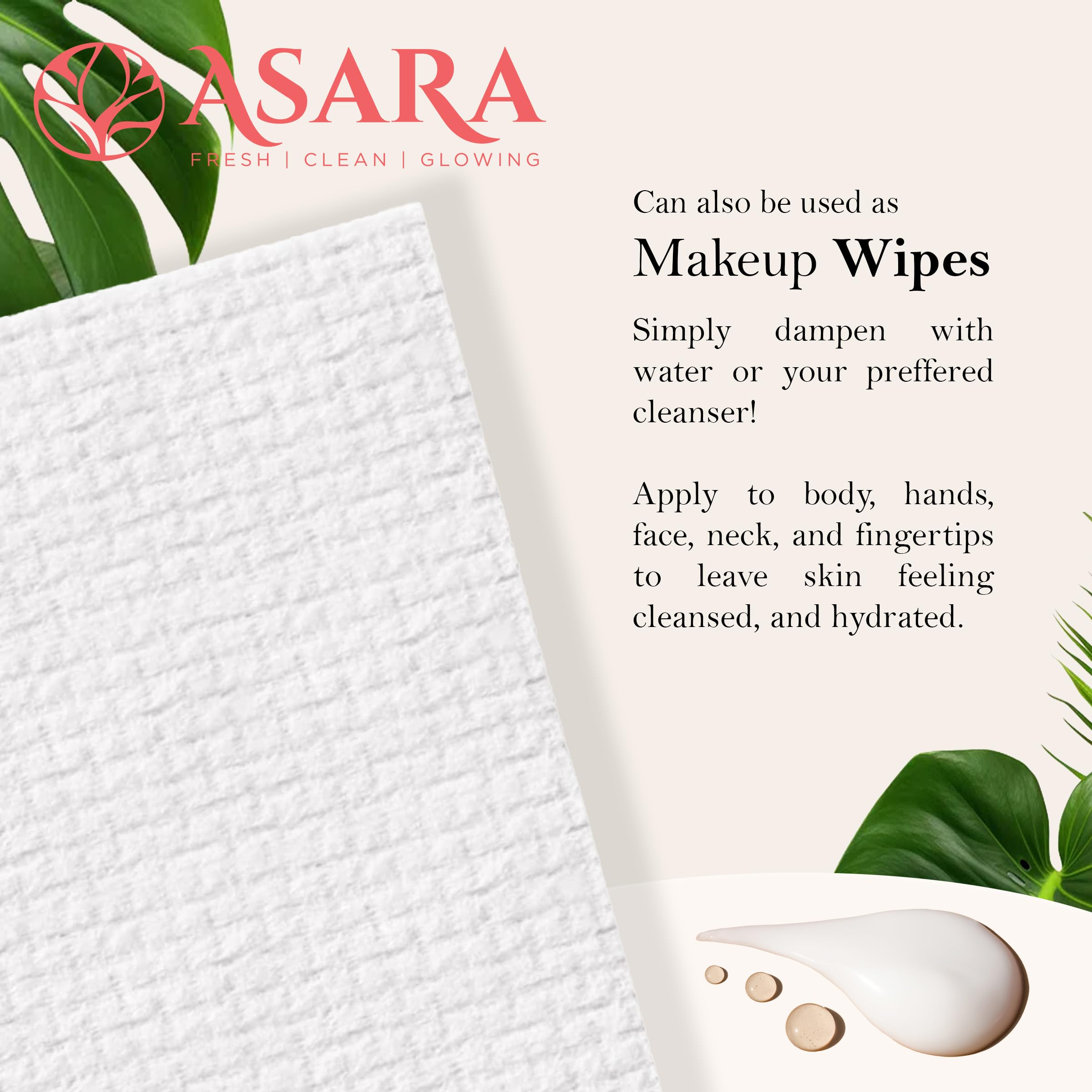 ASARA Clean Face Towels XL Wipes – Water-Activated Makeup Remover for Sensitive Skin | Organic Vegan Biodegradable (104 Count) | by ASARA