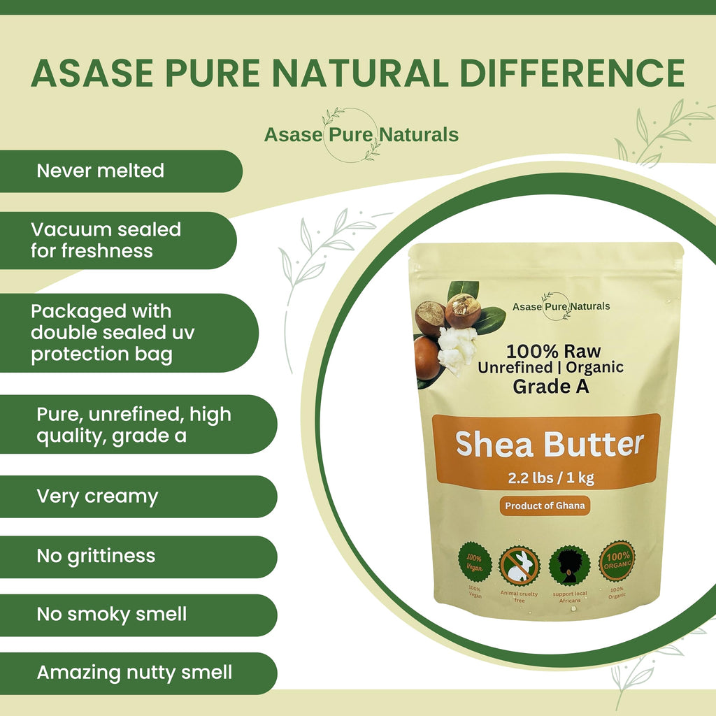 Asase Pure Naturals Organic Shea Butter – Raw, Unrefined Grade A, 1 lb from Ghana