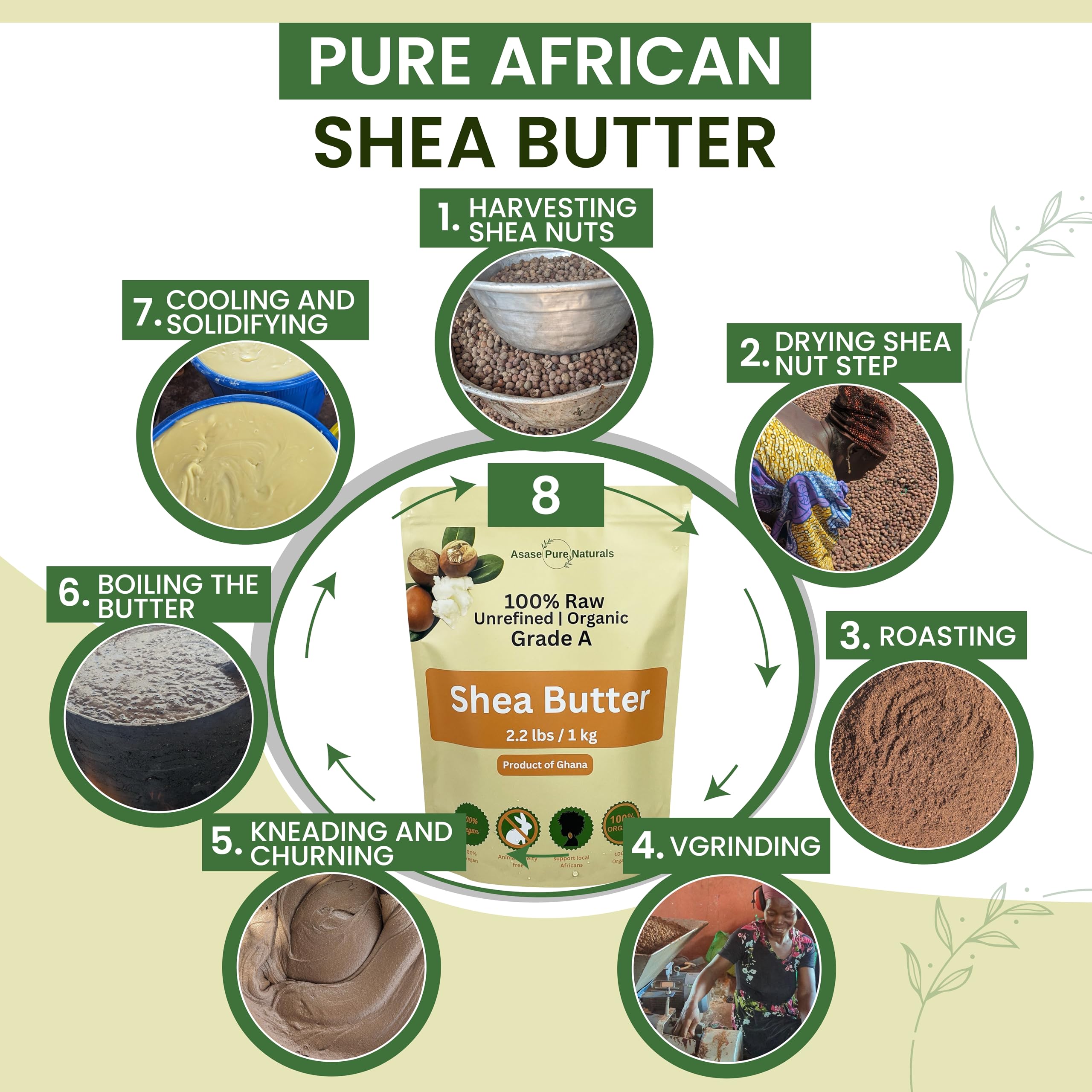 Asase Pure Naturals Organic Shea Butter – Raw, Unrefined Grade A, 1 lb from Ghana