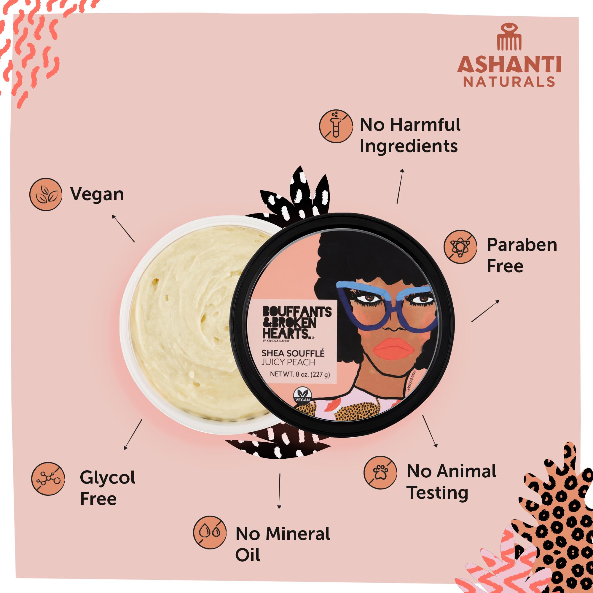 Ashanti Naturals Scented Whipped Shea Butter for Skin | Juicy Peach Souffle, 8oz
