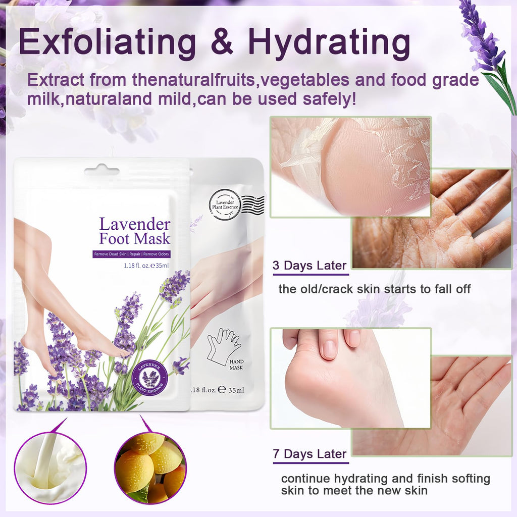 ASMAYSA Lavender Hand & Foot Mask Set – Hydrating Hand Masks & Exfoliating Foot Masks (10 Pairs)