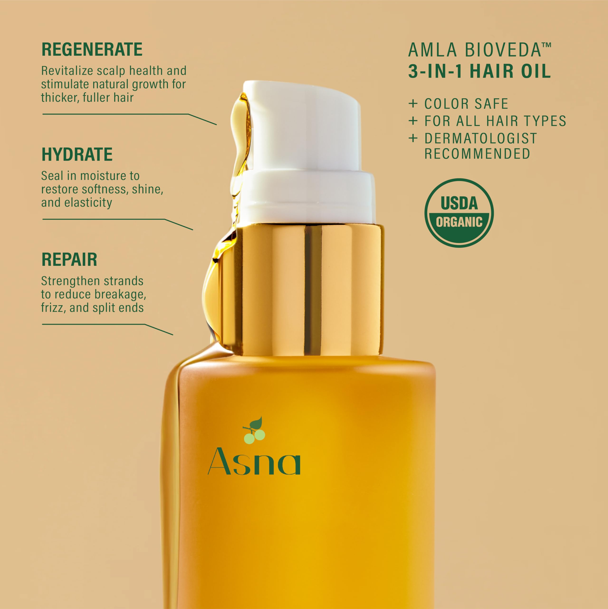 Asna Amla BioVeda 3-in-1 Hair Oil – Organic Scalp Hydration, Frizz Control & Growth