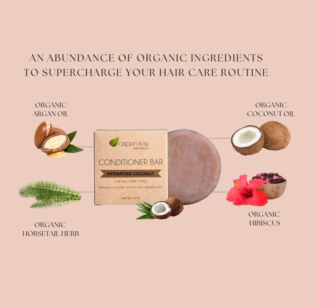 Aspen Kay Naturals Coconut & Argan Conditioner Bar | Deep Moisturizing, Vegan, Sulfate Free, USA Made