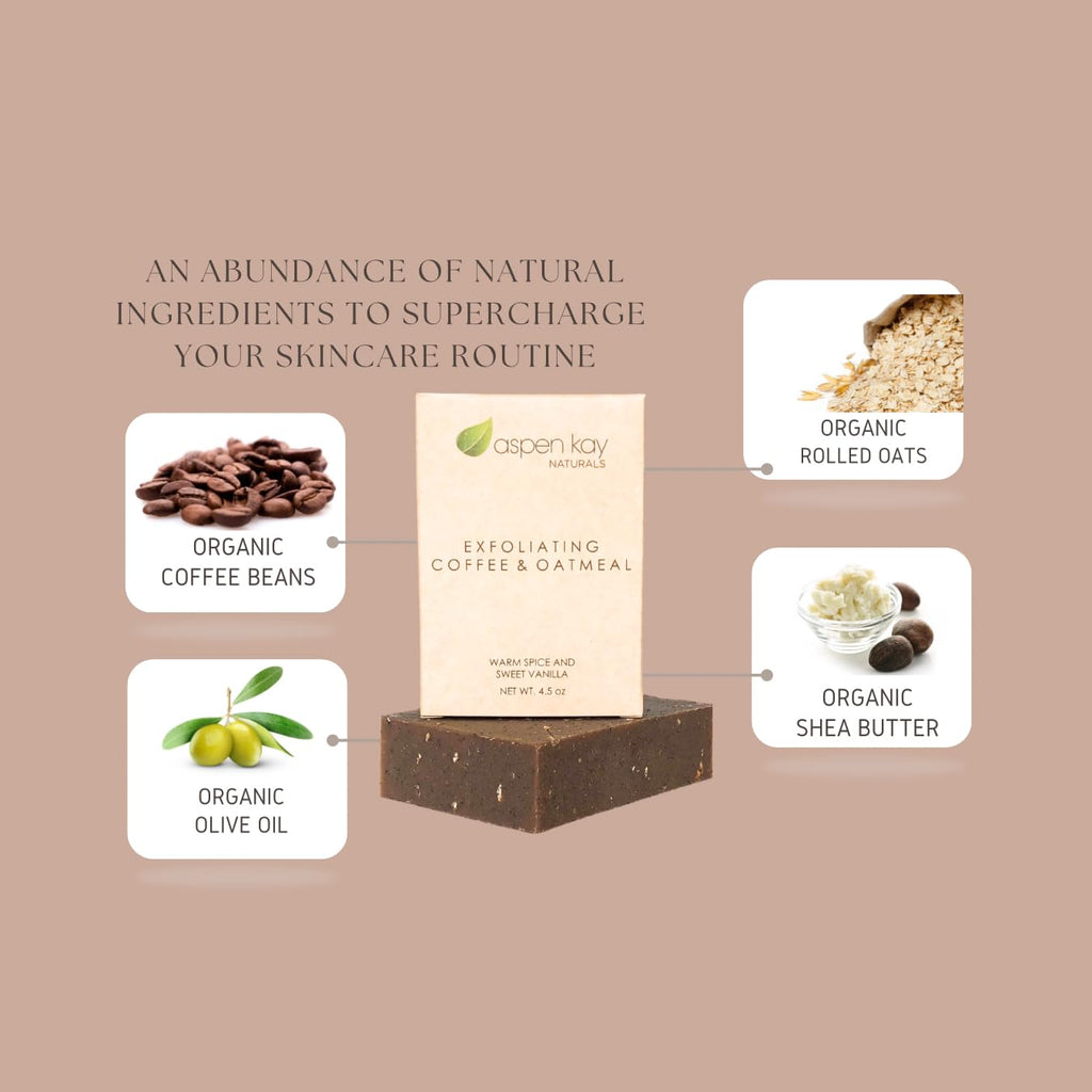 Aspen Kay Naturals Coffee & Oatmeal Exfoliating Soap – Organic Shea Butter & Essential Oils (2 Pack)