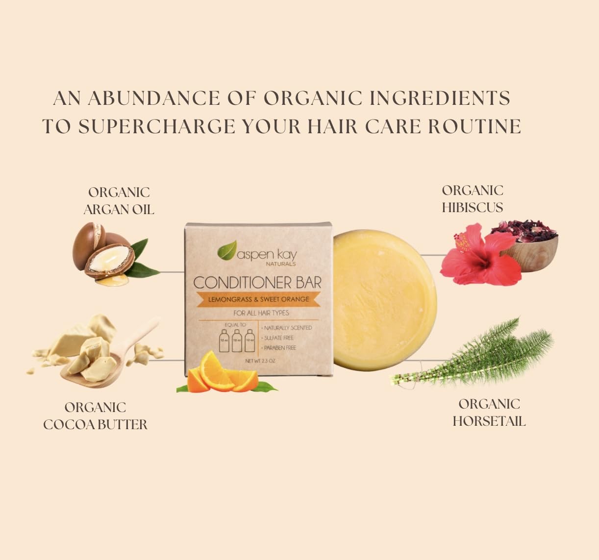 Aspen Kay Naturals Solid Lemongrass & Sweet Orange Conditioner Bar - 2.3 oz (2-Pack), Organic, Sulfate-Free, Cruelty-Free