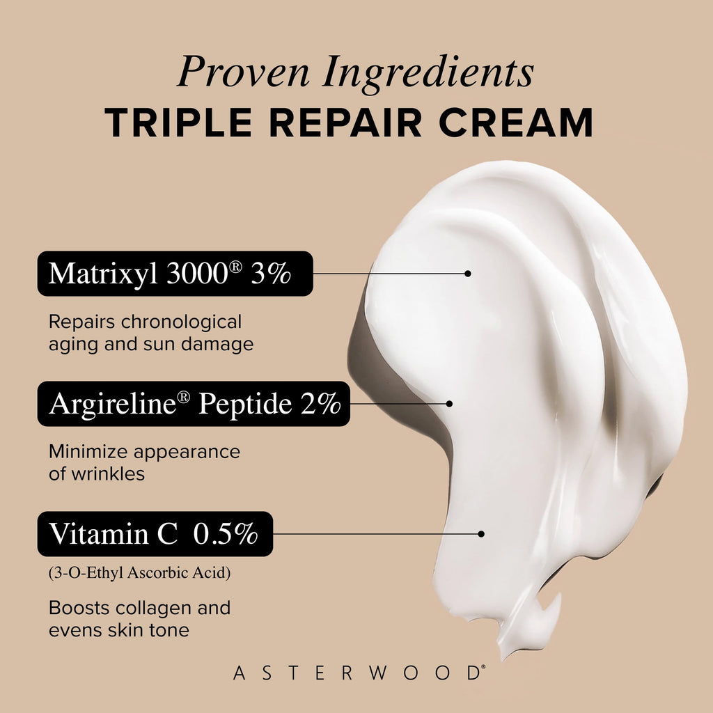 Asterwood Matrixyl 3000 + Argireline + Vitamin C Cream – Fragrance-Free Triple Repair with Hyaluronic Acid (1.7 Fl Oz)