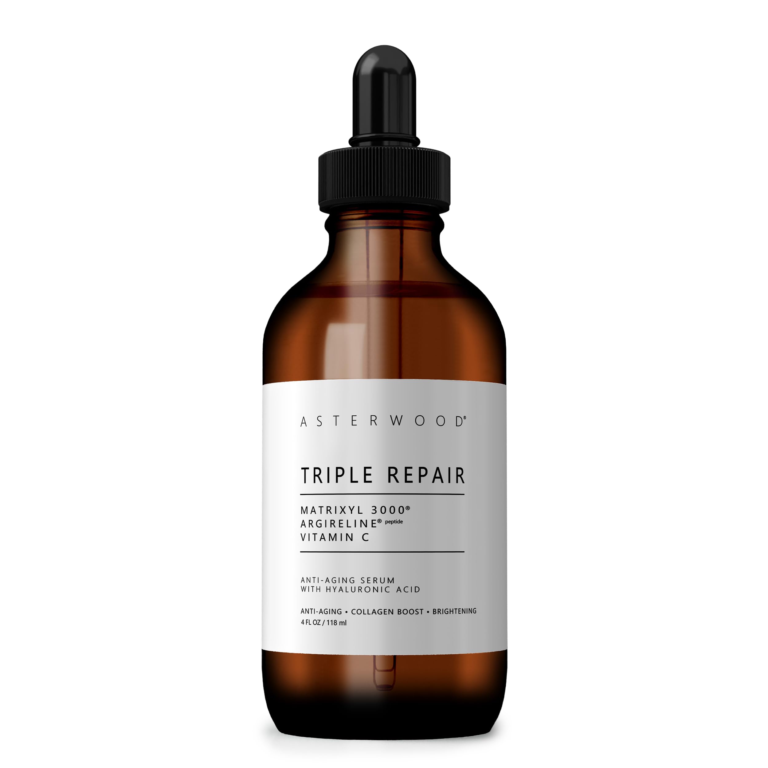 Asterwood Triple Repair Serum | Matrixyl 3000 + Argireline + Vitamin C + Hyaluronic Acid (Fragrance-Free) – 4 Fl Oz