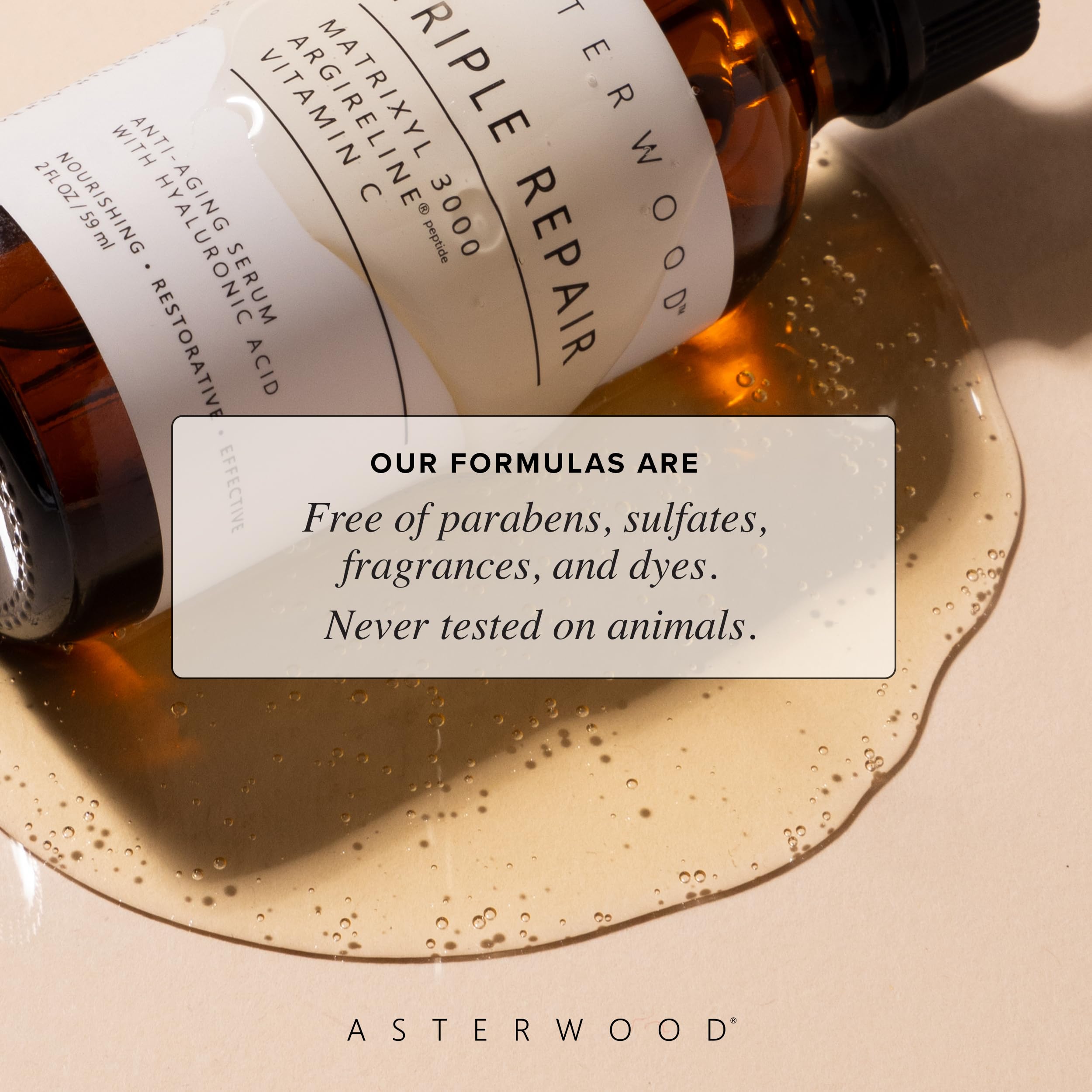 Asterwood Triple Repair Serum | Matrixyl 3000 + Argireline + Vitamin C + Hyaluronic Acid (Fragrance-Free) – 4 Fl Oz