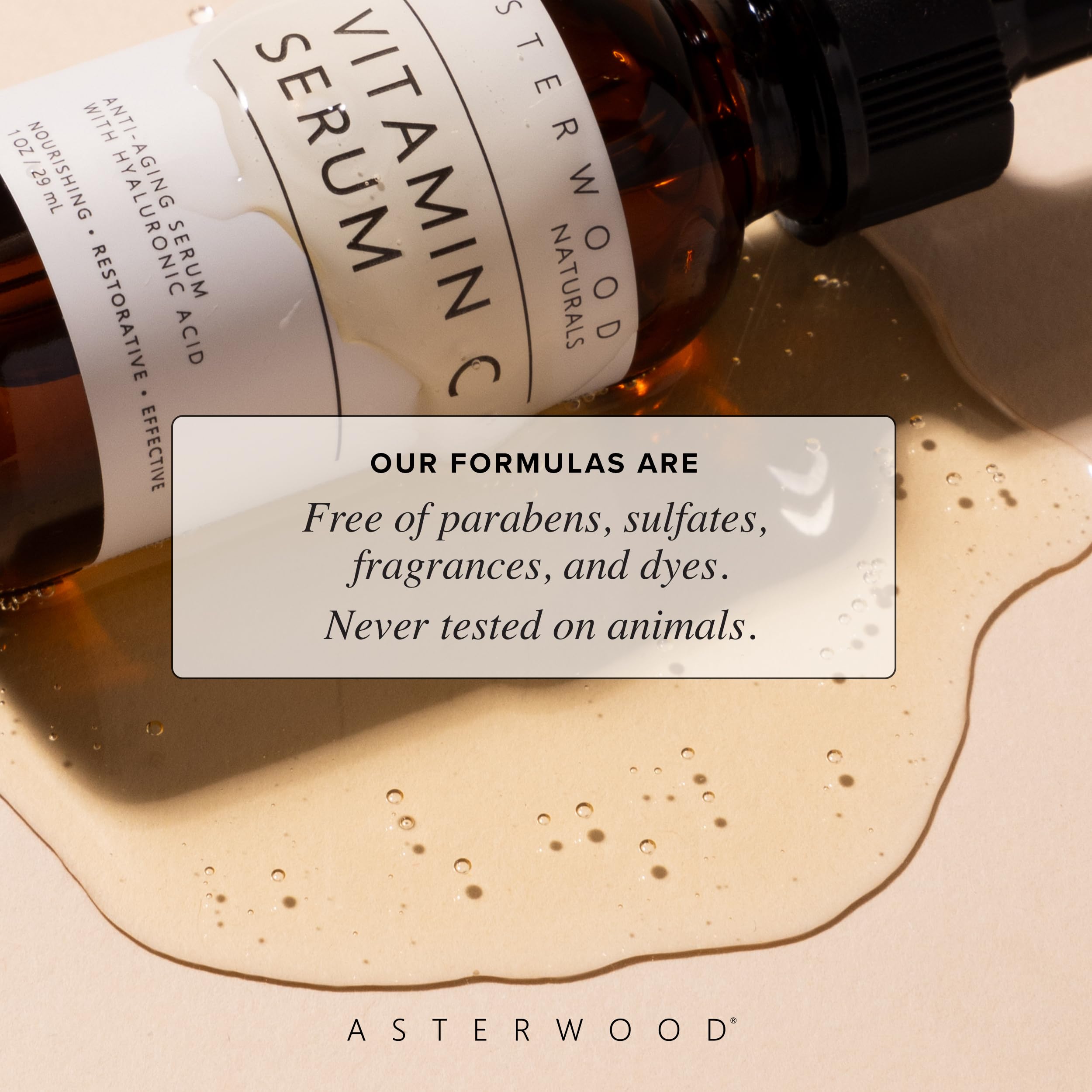 Asterwood Vitamin C Serum with Hyaluronic Acid – Fragrance-Free, Hydrating & Smoothing | 1 Fl Oz