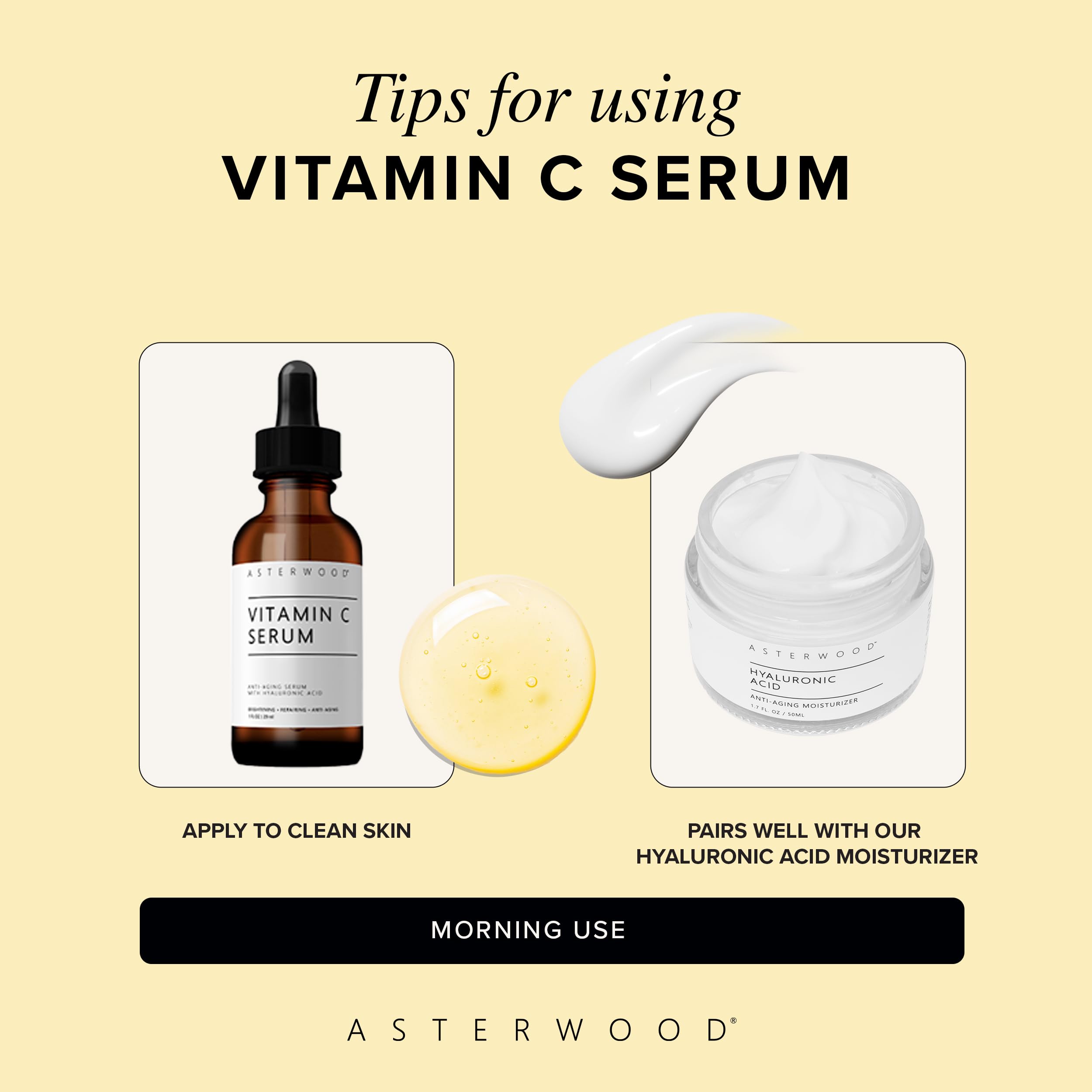 Asterwood Vitamin C Serum with Hyaluronic Acid – Fragrance-Free, Hydrating & Smoothing | 1 Fl Oz
