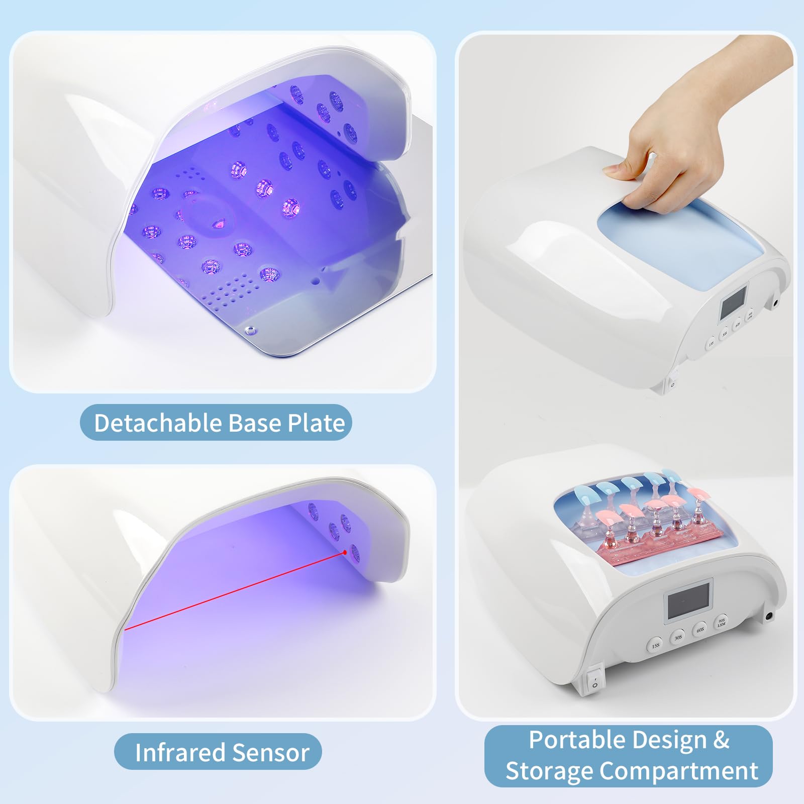 ASTONFOG 126W Cordless UV LED Nail Lamp – Auto Sensor & 4 Timers