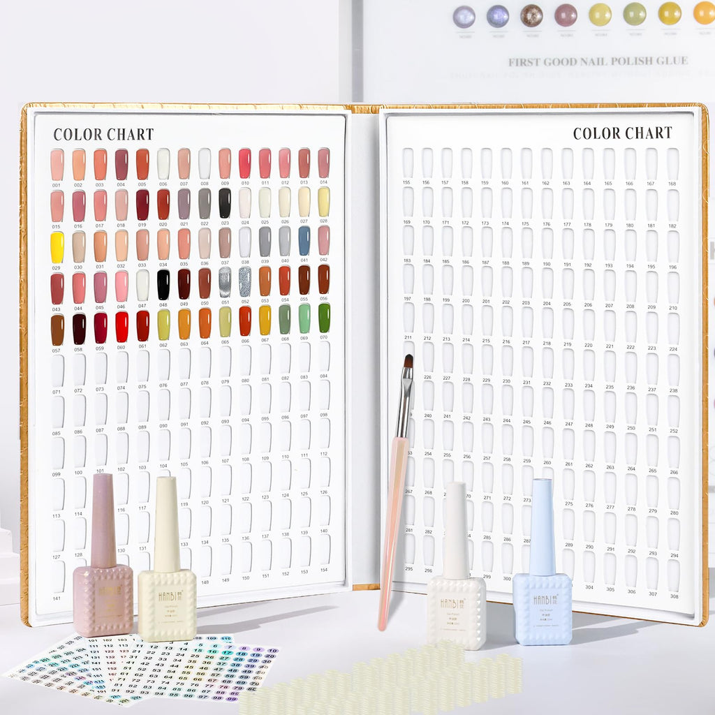 ASTONFOG 308 Nail Colors Chart with 360 Tips – Professional Nail Swatches Book (Gold)