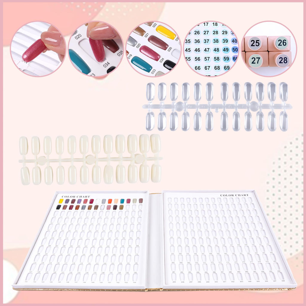 ASTONFOG 308 Colors Nail Swatches Book with 480 Nail Tips – Professional Display & Practice Card