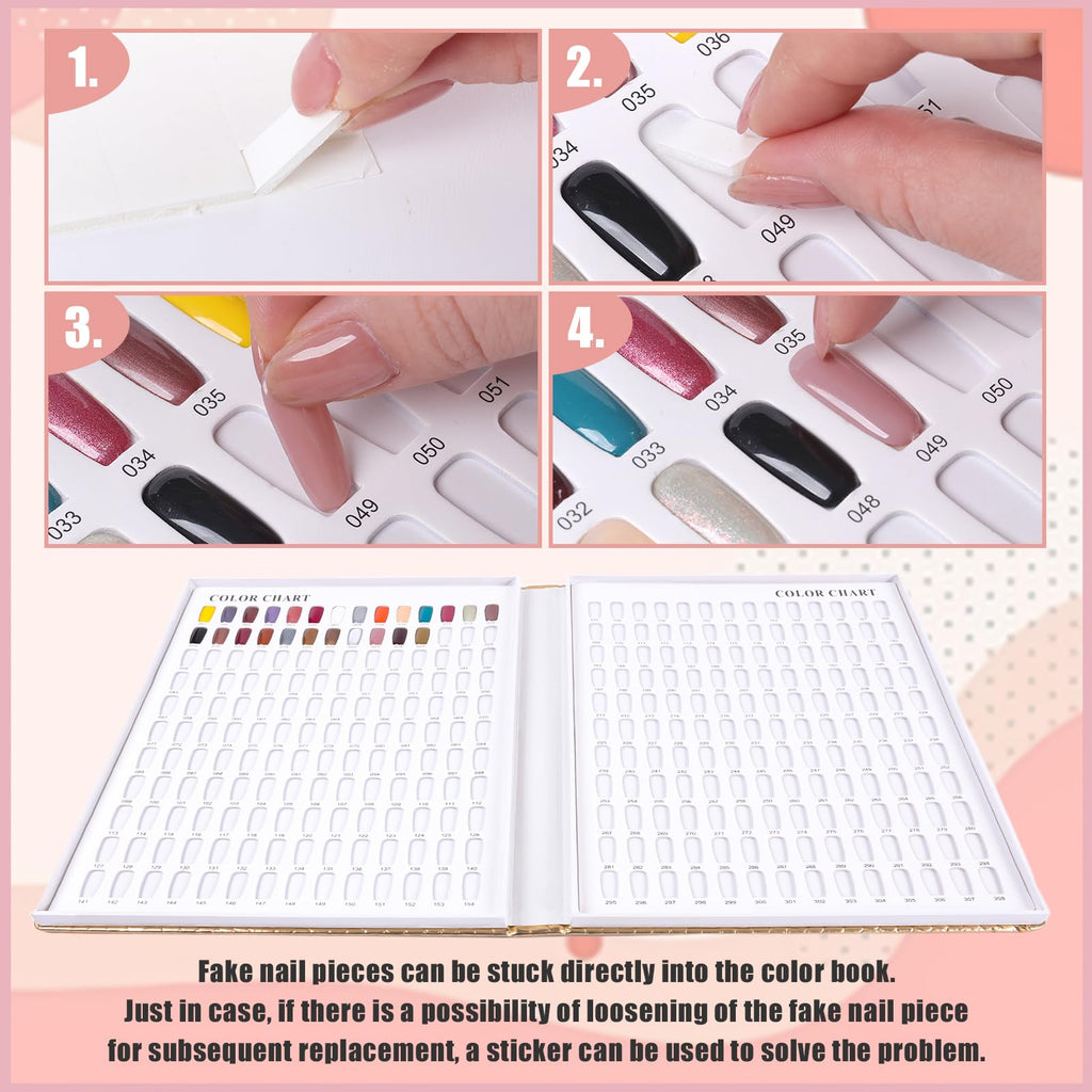ASTONFOG 308 Colors Nail Swatches Book with 480 Nail Tips – Professional Display & Practice Card