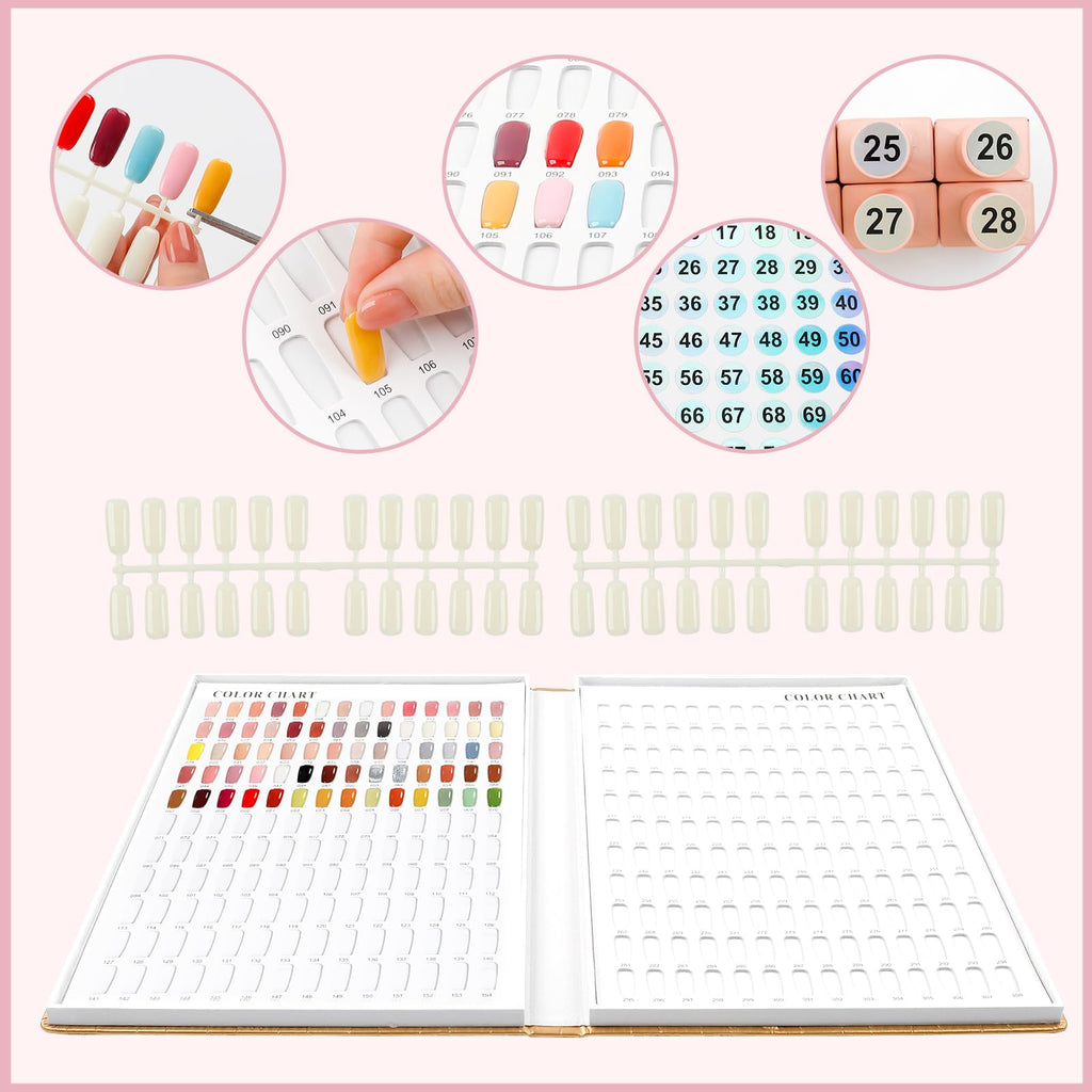 ASTONFOG 308 Nail Colors Chart with 360 Tips – Professional Nail Swatches Book (Gold)