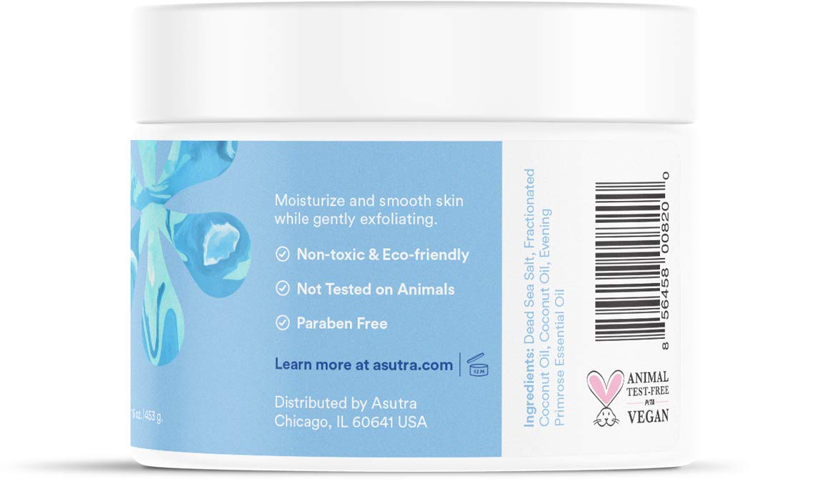 ASUTRA Dead Sea Salt Body Scrub with Coconut & Evening Primrose Oils – Ultra Hydrating Exfoliator (16 oz)