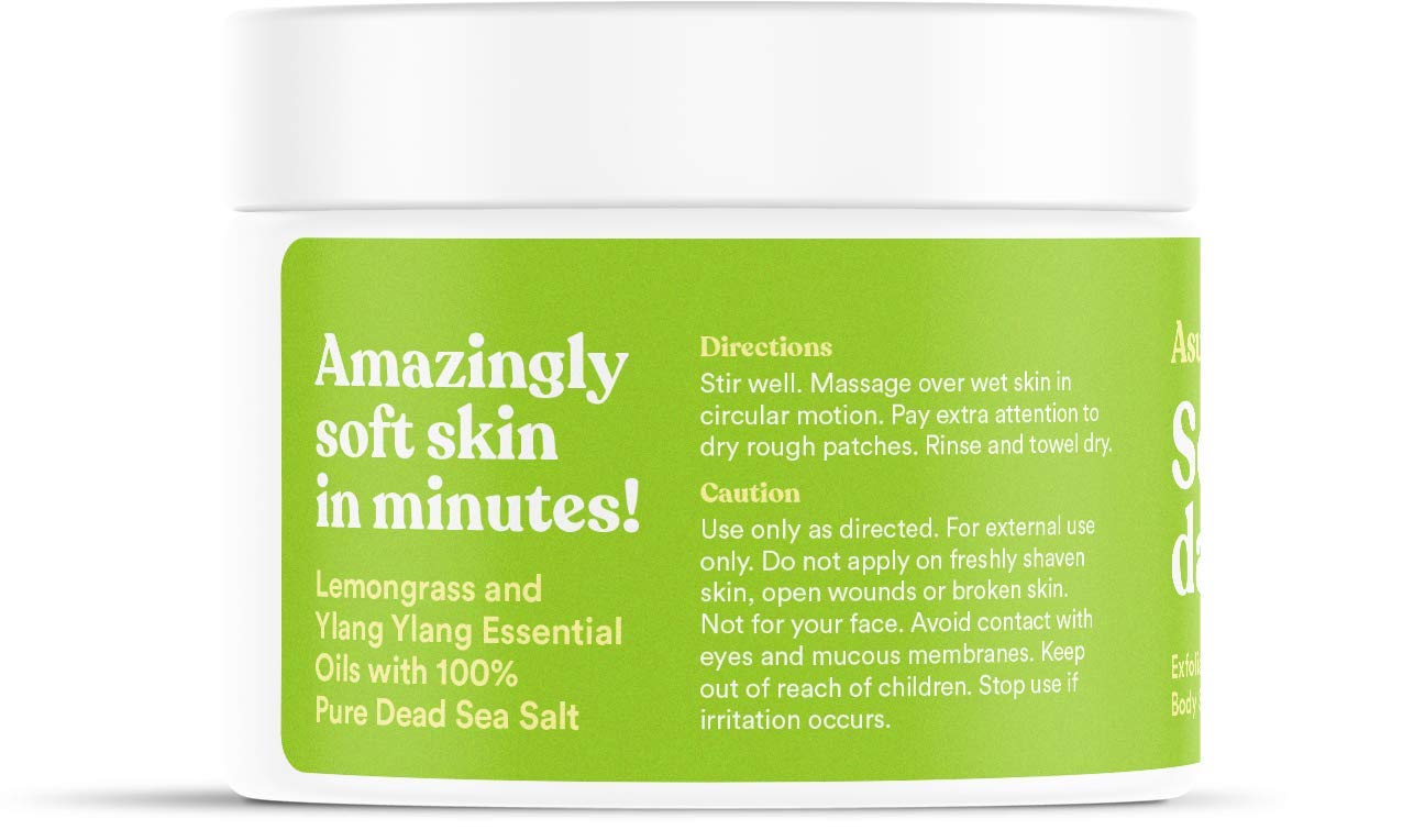 ASUTRA Dead Sea Salt Body Scrub - Lemongrass, Coconut and Ylang Ylang, 16 oz