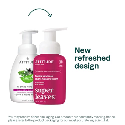 ATTITUDE Foaming Hand Soap – EWG Verified, Plant & Mineral-Based, Vegan & Cruelty-Free, Herbal Musk, 10 Fl Oz