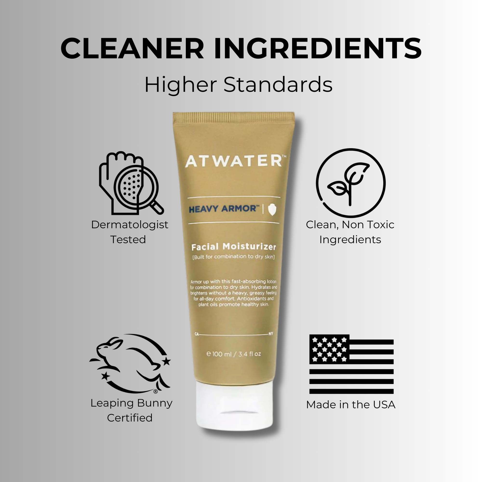 ATWATER Heavy Armor Men's Facial Moisturizer | Intensive Hydration & Anti-Aging Formula with Niacinamide & Shea Butter – 3.4 oz