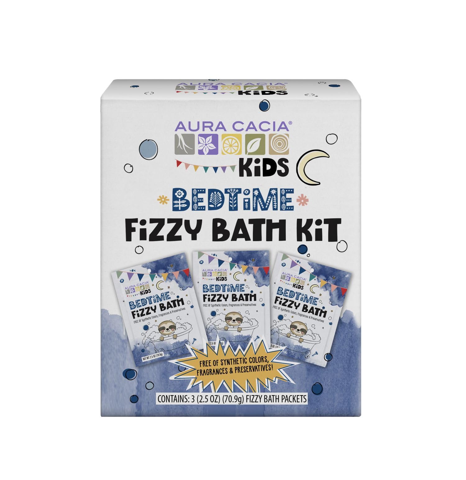 Aura Cacia Kids Bedtime Fizzy Bath Kit | Gentle, Kid-Safe Bath Fizzies with Essential Oils