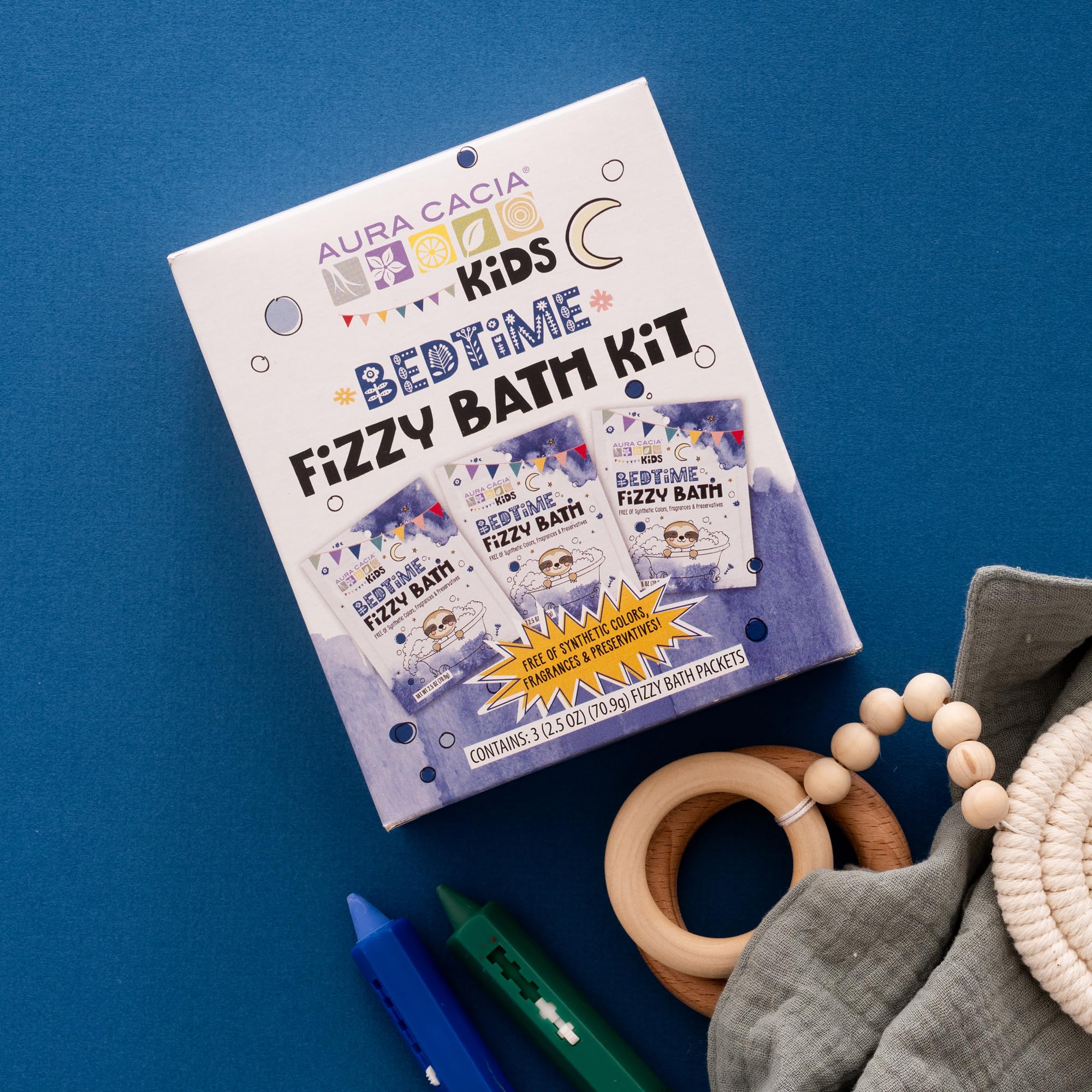 Aura Cacia Kids Bedtime Fizzy Bath Kit | Gentle, Kid-Safe Bath Fizzies with Essential Oils