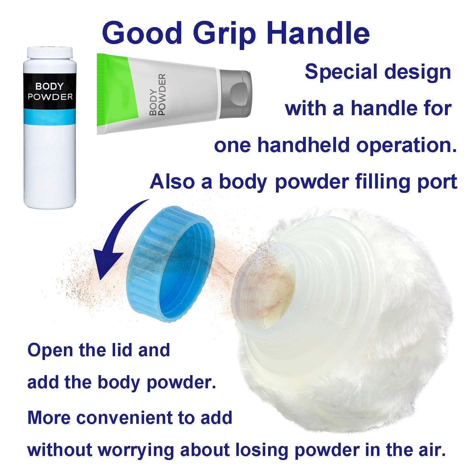 AURASIN Storage Body Powder Container – Large 3.5-inch Puff Box with Handle (Blue)