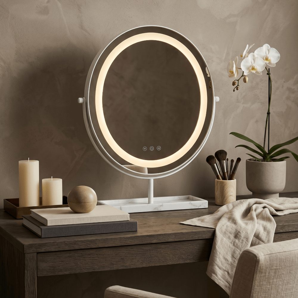Aurelia LED Vanity Mirror White & Marble Effect Base