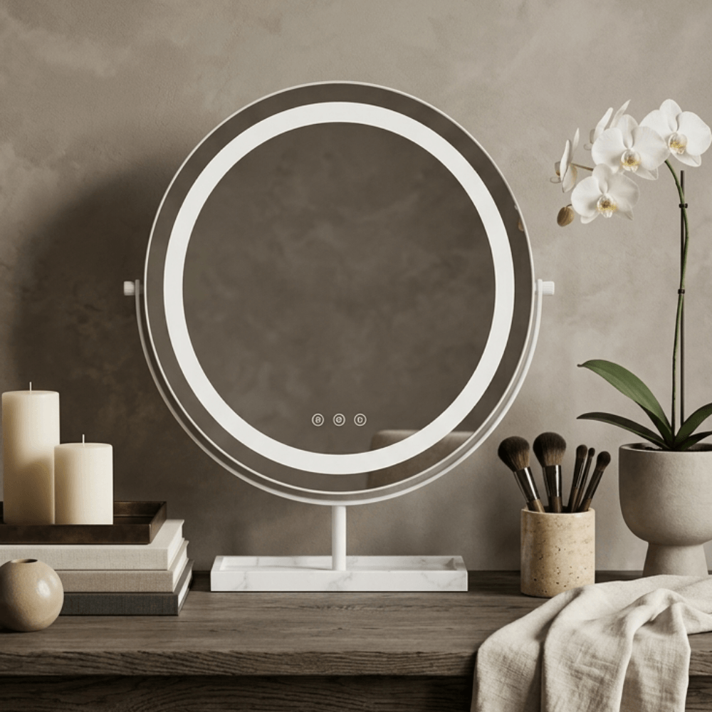 Aurelia LED Vanity Mirror White & Marble Effect Base