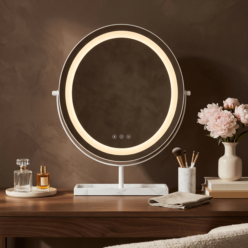 Aurelia LED Vanity Mirror White & Marble Effect Base