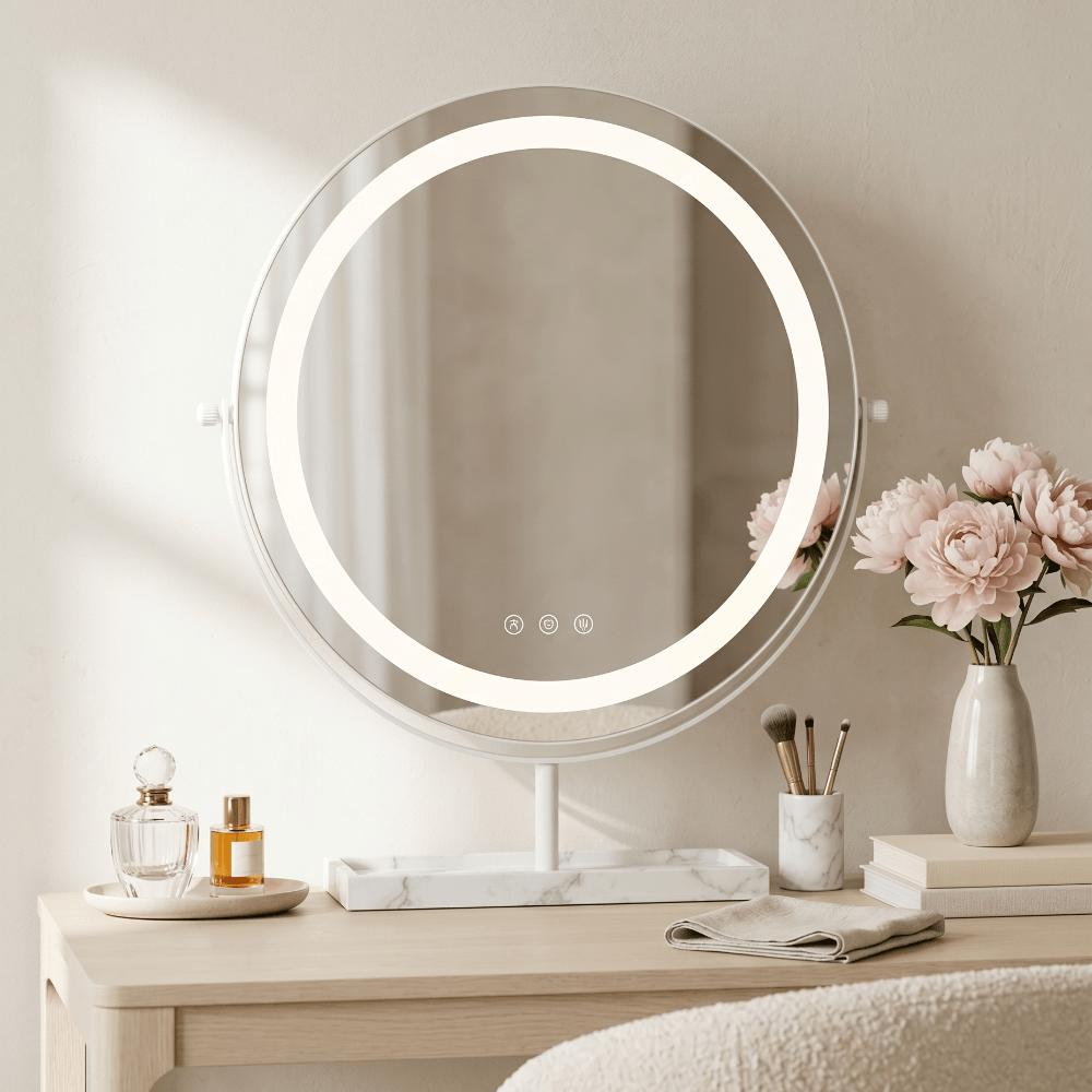 Aurelia LED Vanity Mirror White & Marble Effect Base