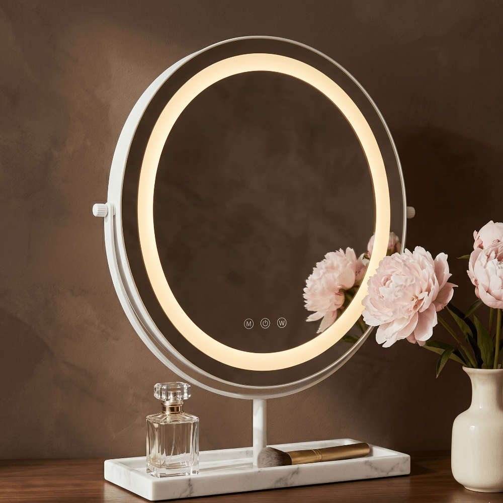 Aurelia LED Vanity Mirror White & Marble Effect Base