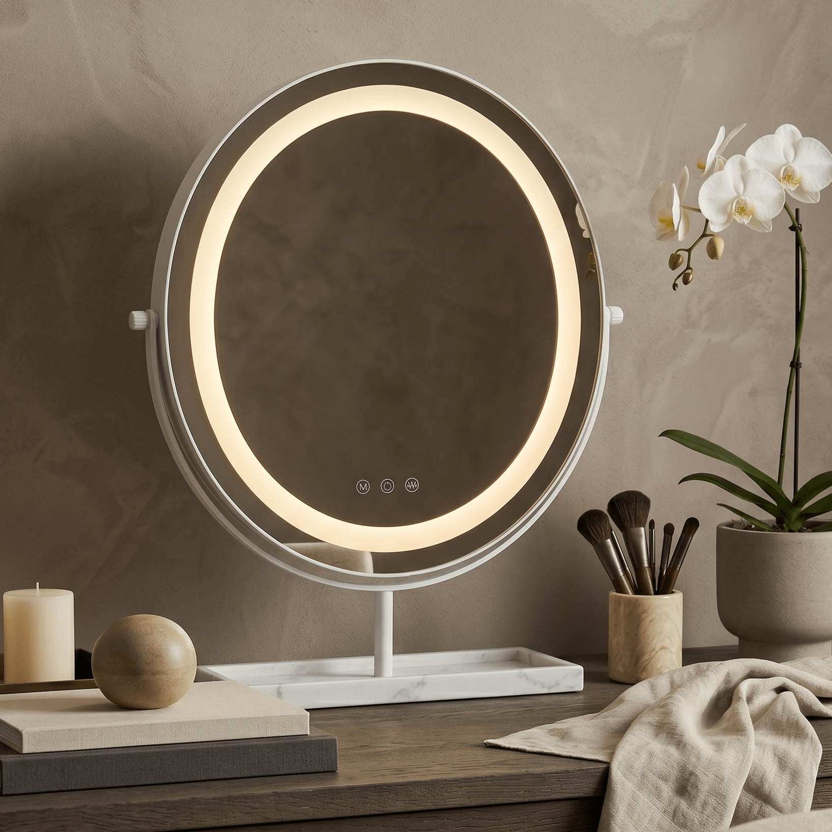 Aurelia LED Vanity Mirror White & Marble Effect Base
